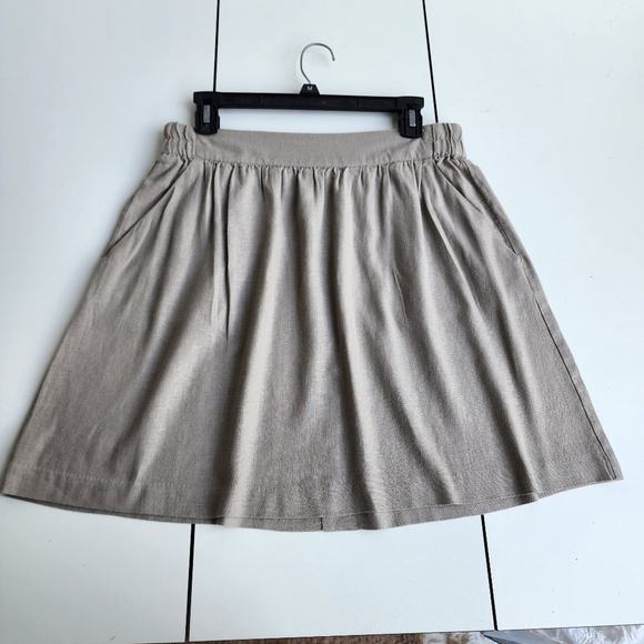 Ann Taylor Loft Linen Tan Gray Elastic Side-Pocket Comfy Straight Short Skirt S - Picture 1 of 9